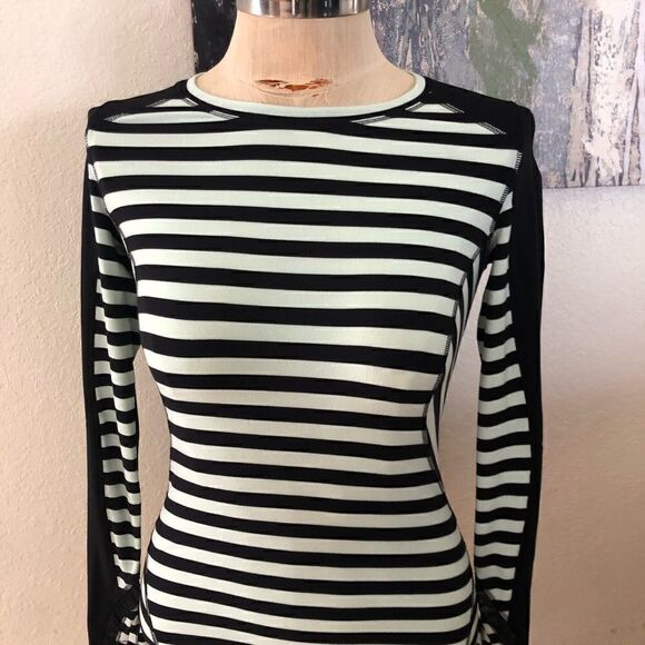 Lululemon Run: Reflect Long Sleeve Sea Stripe Mint Moment Black/Black - Picture 4 of 13